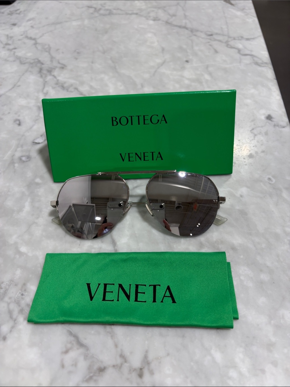 Bottega Veneta silver mirror sunglasses